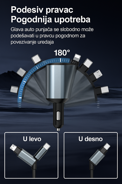Auto Punjač sa Uvlačenjem Kablova 4 u 1