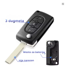 Učitaj sliku u galeriji, Kućište ključa PEŽO skakavac (SVETLO) tri tastera sa držačem bat.
